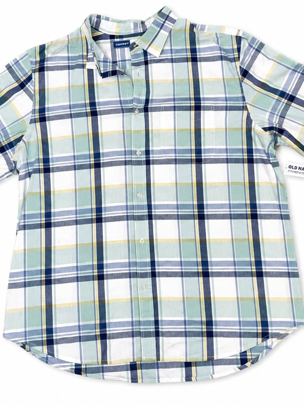 Old Navy Men’s XL Everyday Shirt Blue Green Plaid Long Sleeve Button Down